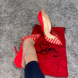 Christian Louboutin neon pink and clear pumps
